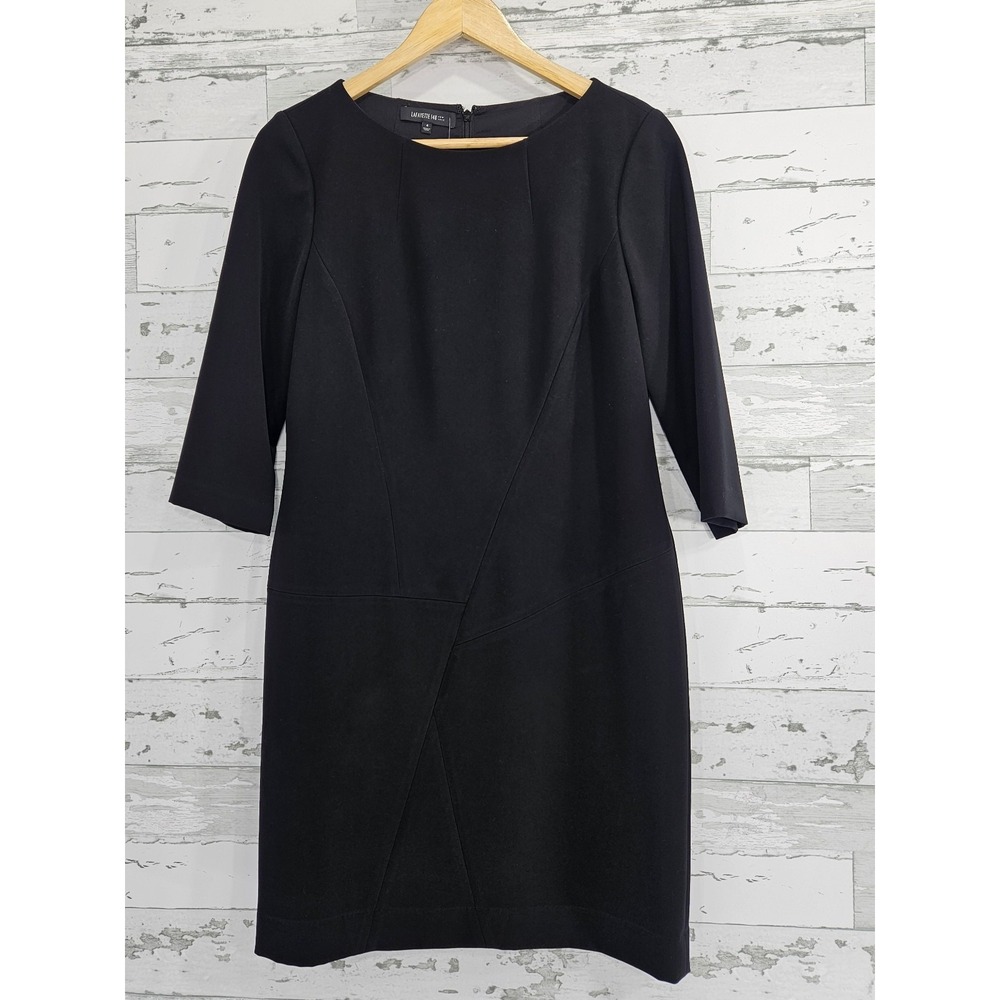 Lafayette 148 Womens 4 Black 3/4 Sleeves Sheath Dress Minimalist